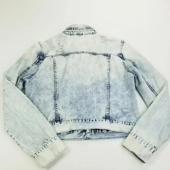 Bethany Mota XL Juniors Factory Distressed Acid Wash Cropped Cotton Denim Jacket - Picture 4 of 7